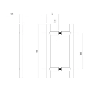 Stossgriffe T-Form 700 x 20 x 70 mm gebürsteter Edelstahl (0035.432542) hanse-Griff.de