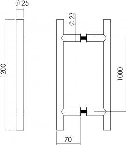 Intersteel Türgriffe T-Form ø 25 mm - 1200 mm gebürsteter Edelstahl